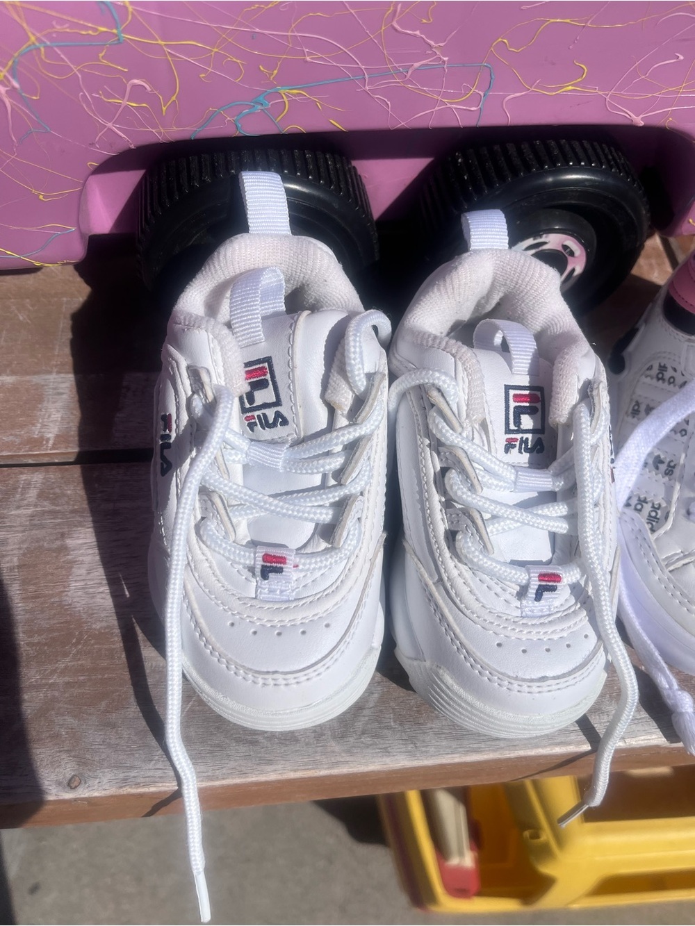 Fila Kids White Leather Athletic Sneakers with Logo Accents